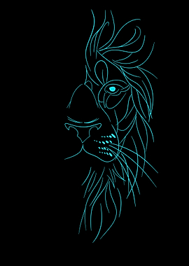 Half Lion Face Neon Outline