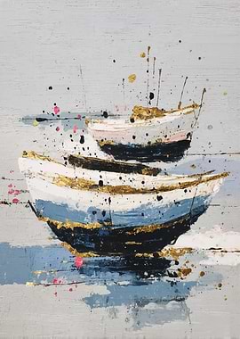 Abstract Boats with Gold Splatter