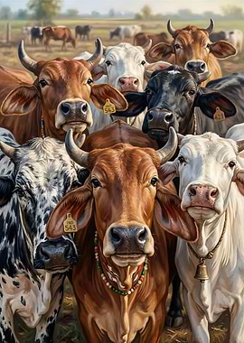 Herd of Zebu Cows in a Field