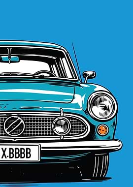 Retro Blue Car Illustration