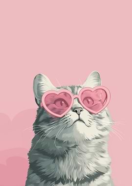 Cat Wearing Heart Sunglasses
