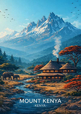 Mount Kenya Landscape with Elephants