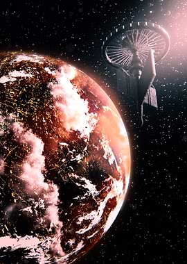 Futuristic Space Station Orbiting Earth