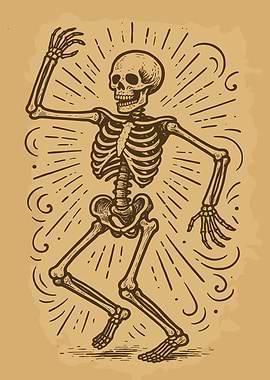 Dancing Skeleton with Sunburst