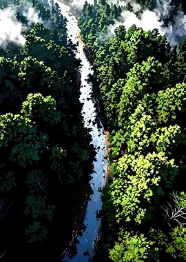 Aerial View of a Forest River