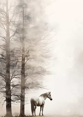 Horse in a Misty Forest
