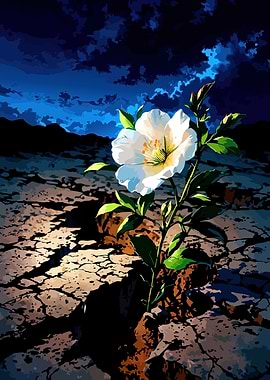 White Flower Growing in Cracked Earth