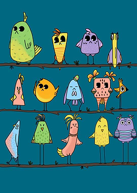 A Flock of Quirky Cartoon Birds