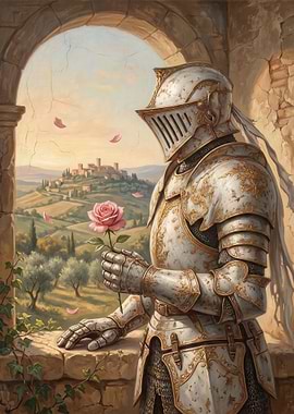 Knight with Rose in Tuscan Landscape