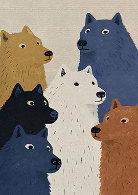 Group of Stylized Wolves