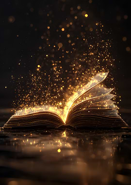 Magical Open Book with Golden Sparks