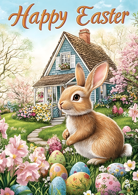 Happy Easter Bunny and Eggs