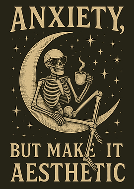 Skeleton on Moon with Coffee