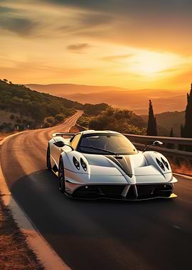 White Pagani on a winding road