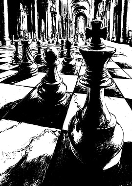 Chess King and Pawns in Grand Hall