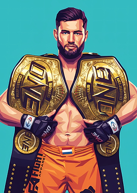 Champion MMA Fighter with Belts