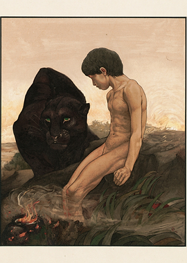 Boy and Black Panther by Fire