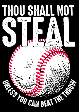 Thou Shall Not Steal Baseball Poster, Funny Baseball Quote Wall Art, Vintage Sport Print