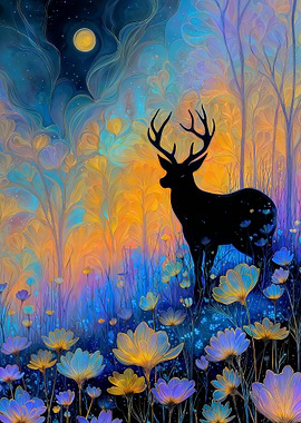 Magical Deer in Moonlit Meadow