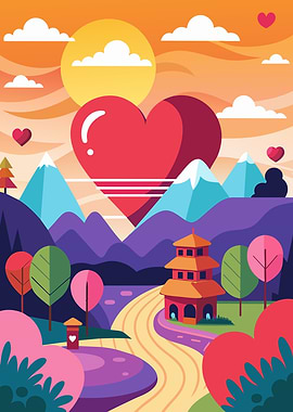 Heart Landscape with Pagoda