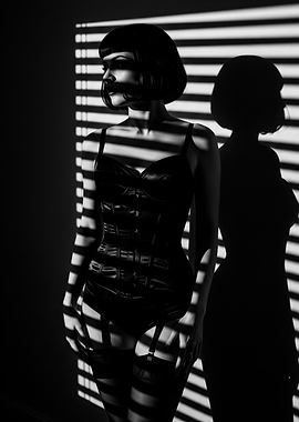 Woman in Corset with Striped Shadows