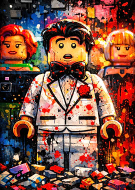 Lego Figures in a Splattered Suit
