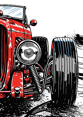 Red Hot Rod Car Front Detail
