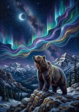 Bear Under Aurora Borealis