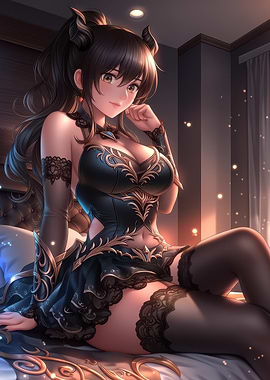 Anime Girl in Black Lingerie