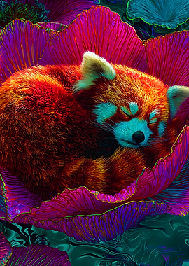 Red Panda Sleeping in Flower