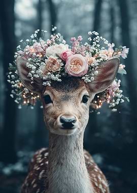 Deer with Flower Crown and Lights