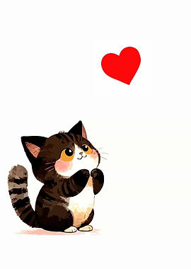 Cute Cat Looking Up at Heart