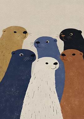 Group of Cute Otters