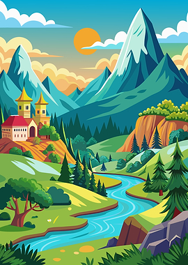 Pixel Art Fantasy Landscape with Castle