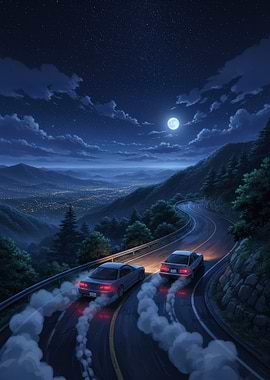 Night Drifting on Mountain Road