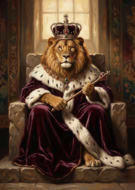 Lion King on Throne with Scepter