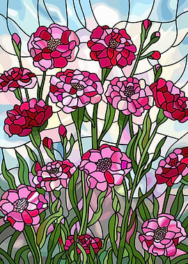 Stained Glass Pink Flowers