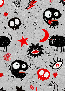 Cute Monsters and Skulls Pattern