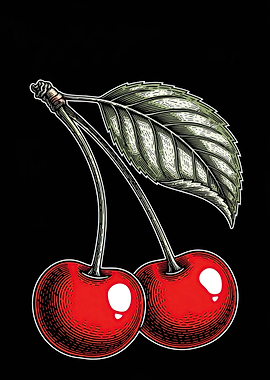 Vintage Cherries with Leaf