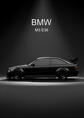 sport Black BMW M3 E36 side poster
