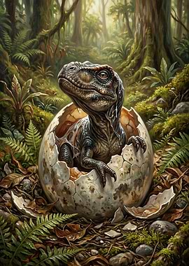 Baby Dinosaur Hatching from Egg