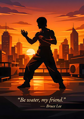 Bruce Lee silhouette at sunset quotes