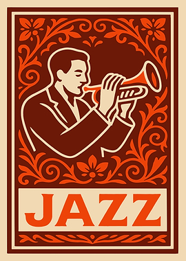 Jazz Musician Playing Trumpet Vintage Poster