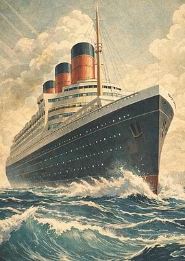 Grand Ocean Liner Sailing Through Waves