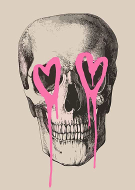 Skull with Pink Heart Eyes