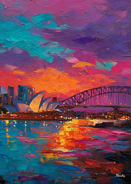 Expressionist Sydney Skyline Dramatic Harbor Sunset