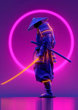 Cyberpunk Samurai with Neon Ring