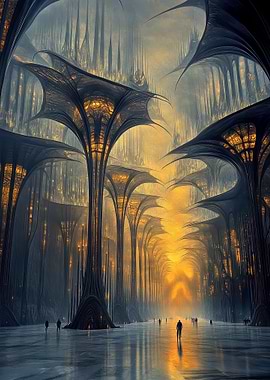 Surreal Gothic Cathedral Hallway