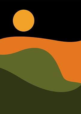 Abstract Landscape with Orange Sun