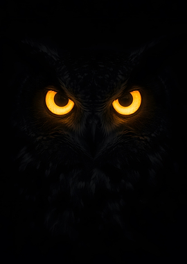Glowing Owl Eyes in Darkness